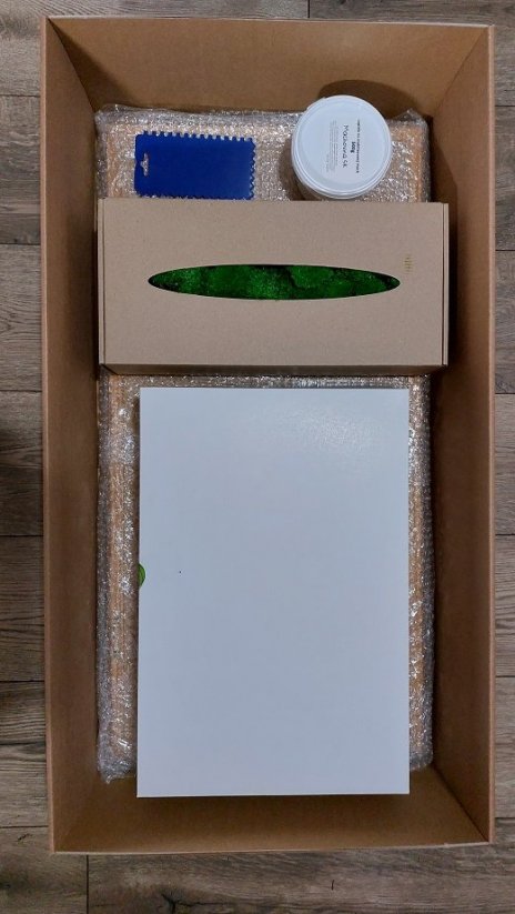 Geschenkset zur Herstellung von Moosbild - Flach- + Kugelmoos leuchtend grün - Rahmenfarbe: Fichte